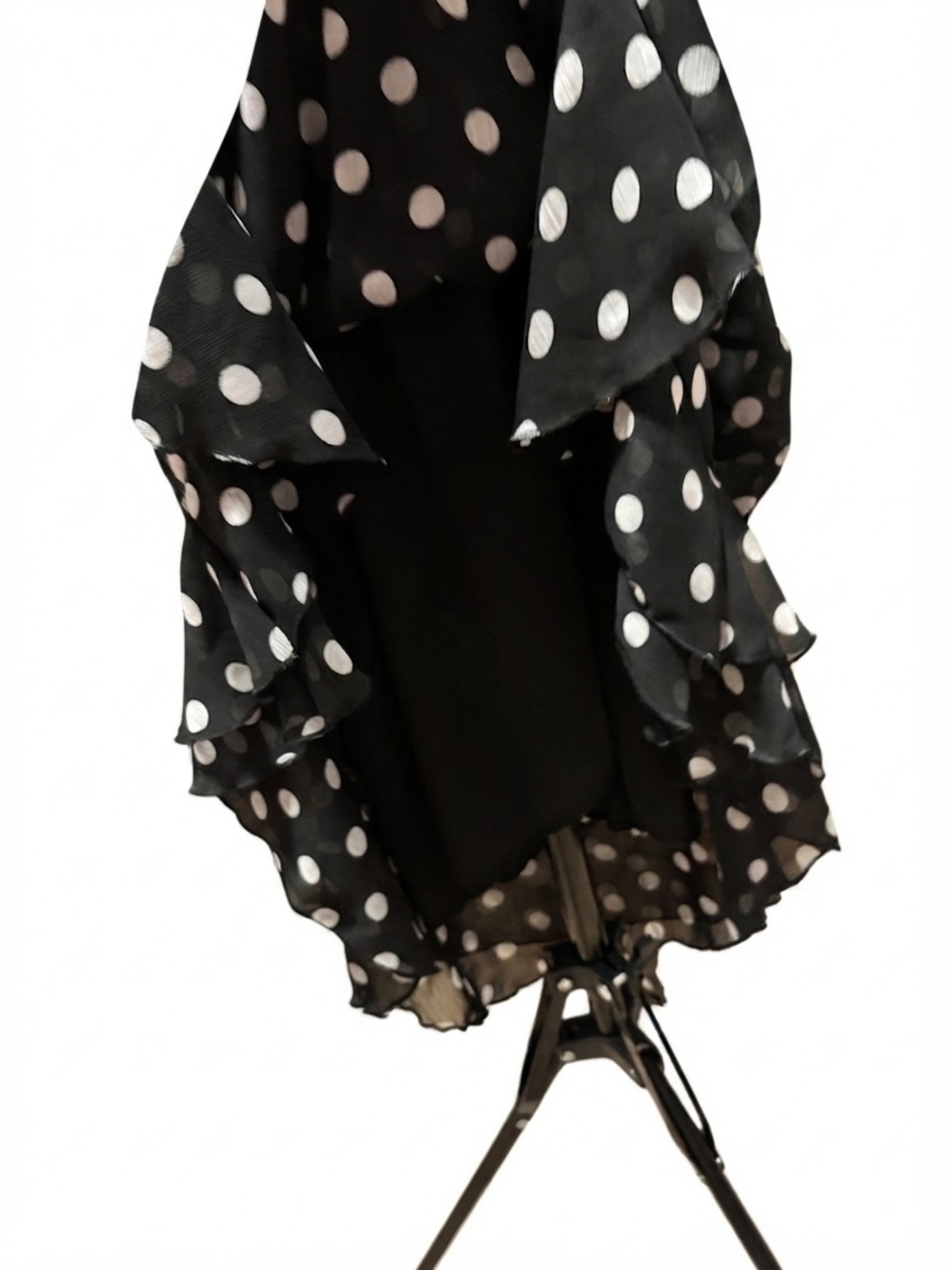 Cocomo Black & White Polka Dot Halter Midi Dress with Ruffle & Belt - NWOT - Picture 3 of 9